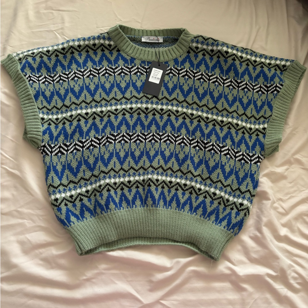 Green and Blue Patterned Women's Sweater